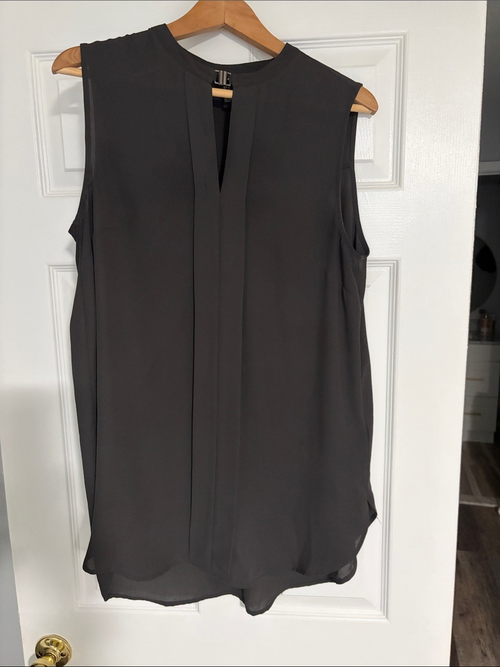 H&M Sleeveless Grey V-Neck Pleated Chiffon Camisole